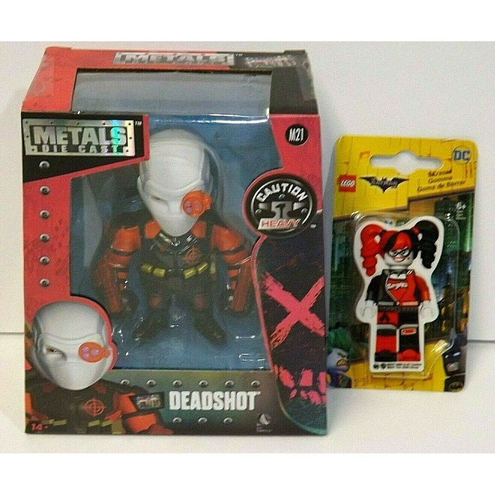 Suicide Squad Deadshot Metal Action Figure & DC Comic Lego Harley Quinn Eraser